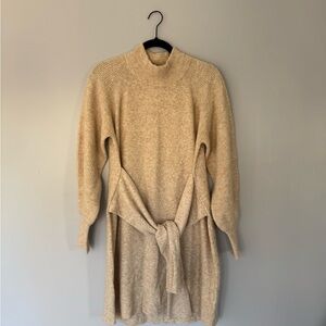 DH New York Beige Knit Dress Size M Cashmere Wool Blend Tie Waist